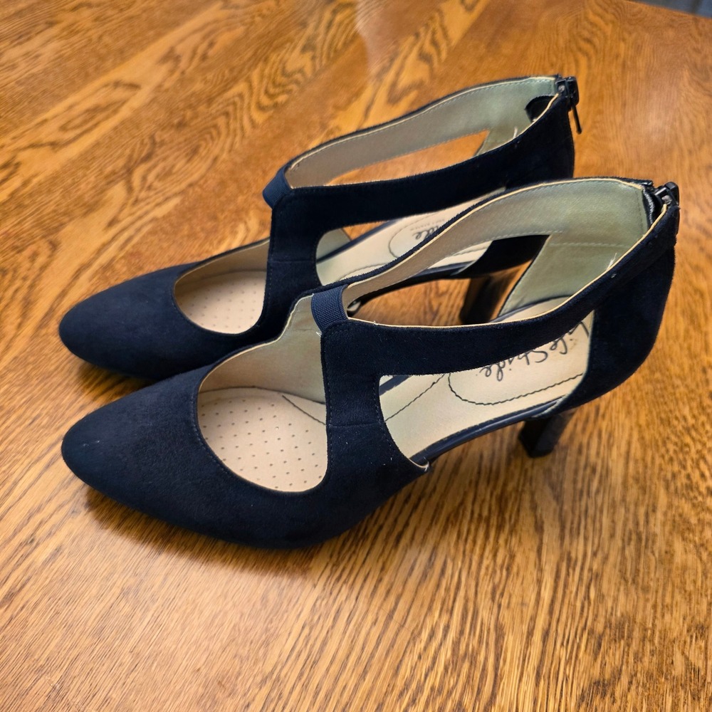 LifeStride Giovanna 2 Navy Blue Faux Suede Cutout Pointed Toe Pumps Heels 9M - Picture 4 of 10